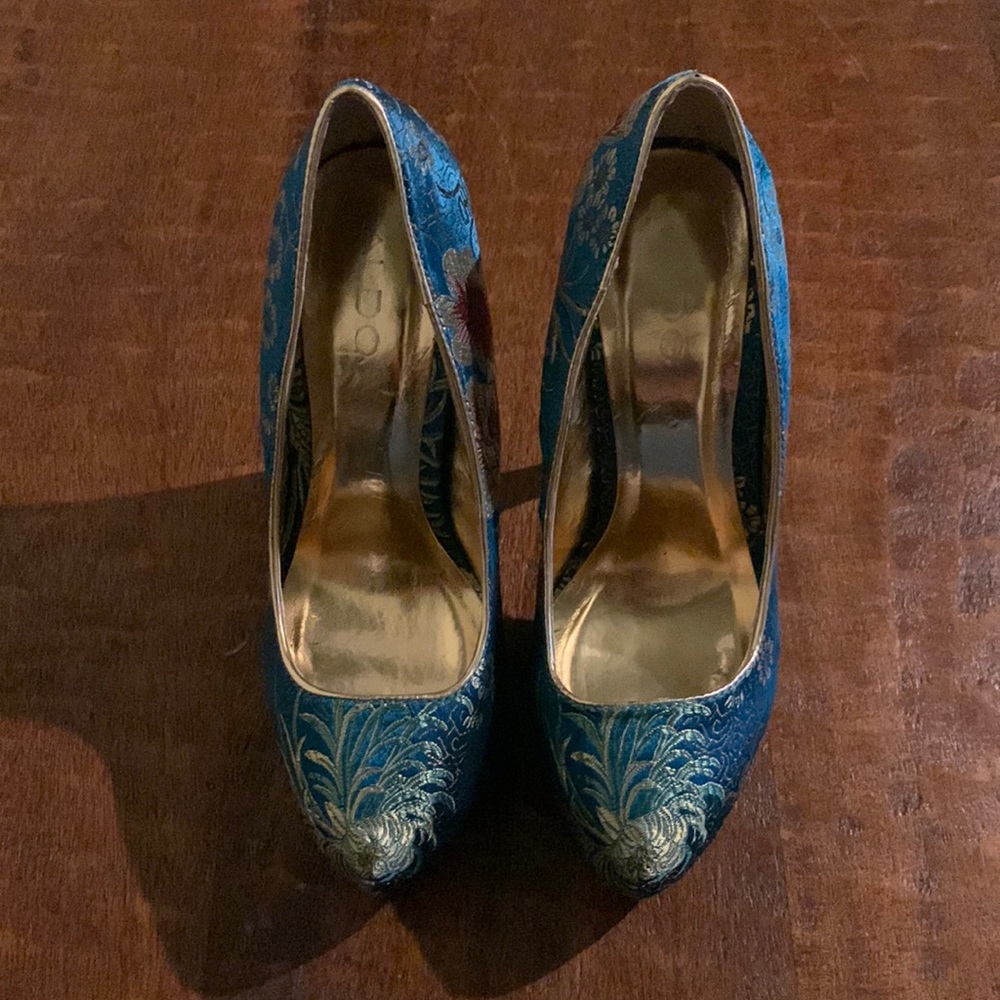 ALDO Size 7 Turquoise Multicolored Jacquard Oriental Pattern Platform Pumps